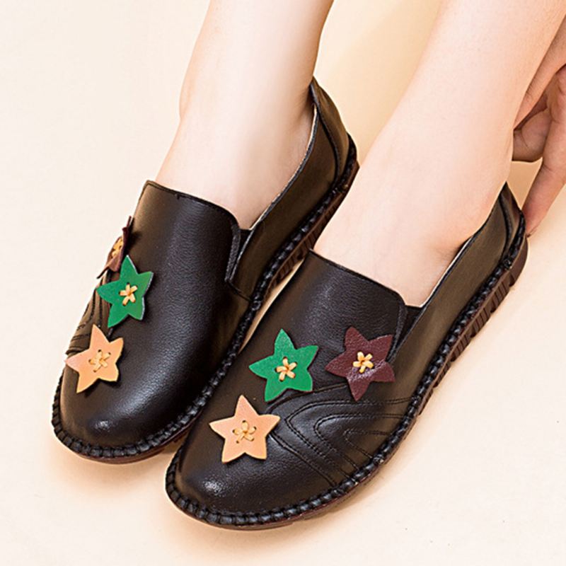 Casual Soft Star Flat Læder Loafers Til Kvinder