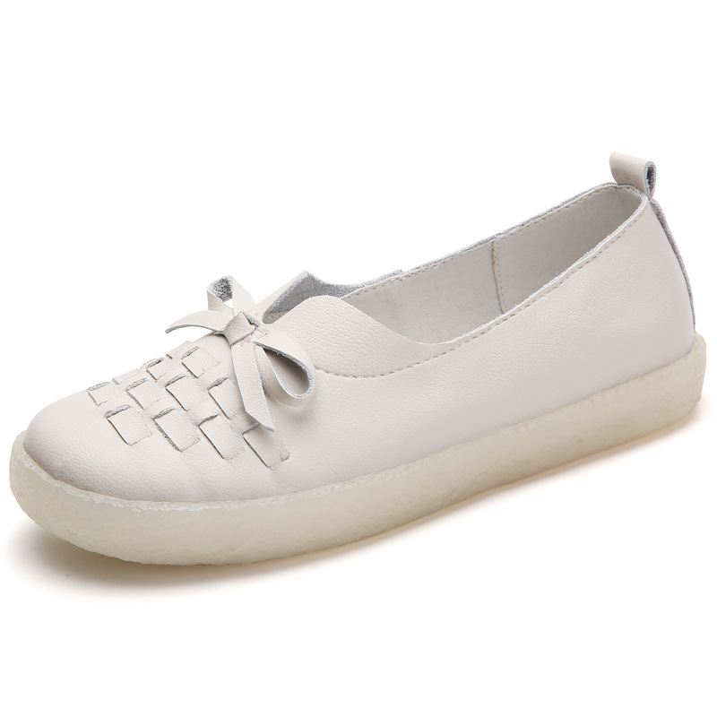 Dame Læder Slip-on Ensfarvet Vævet Sløjfe Asakuchi Flats Loafers Sko