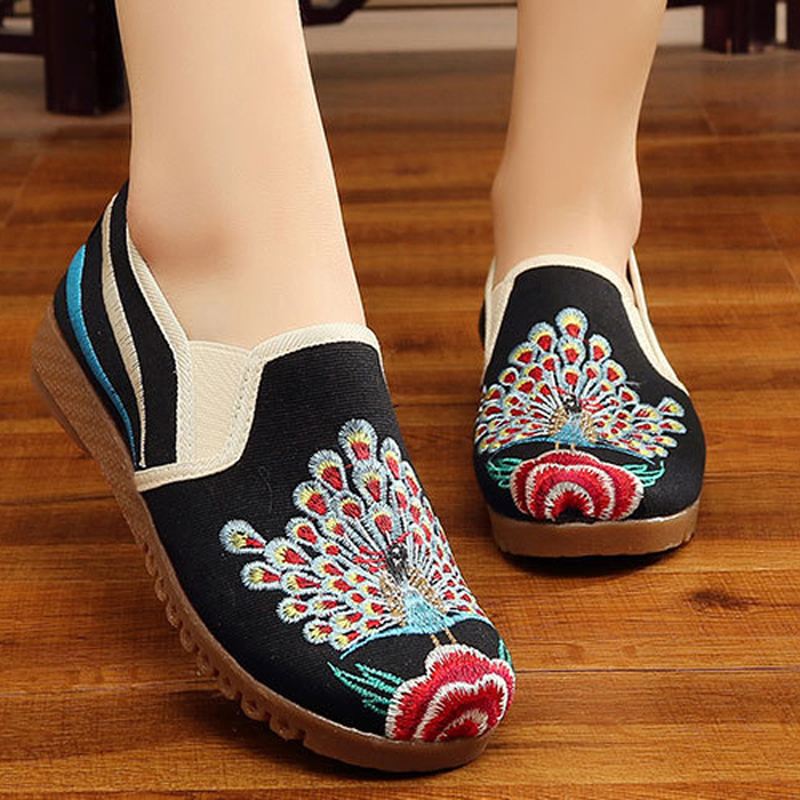 Dame Loafers Blomster Slip On Flat Casual Sko