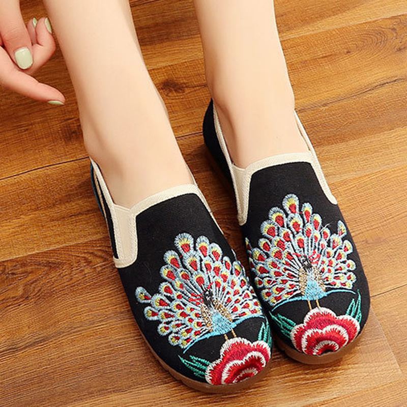 Dame Loafers Blomster Slip On Flat Casual Sko