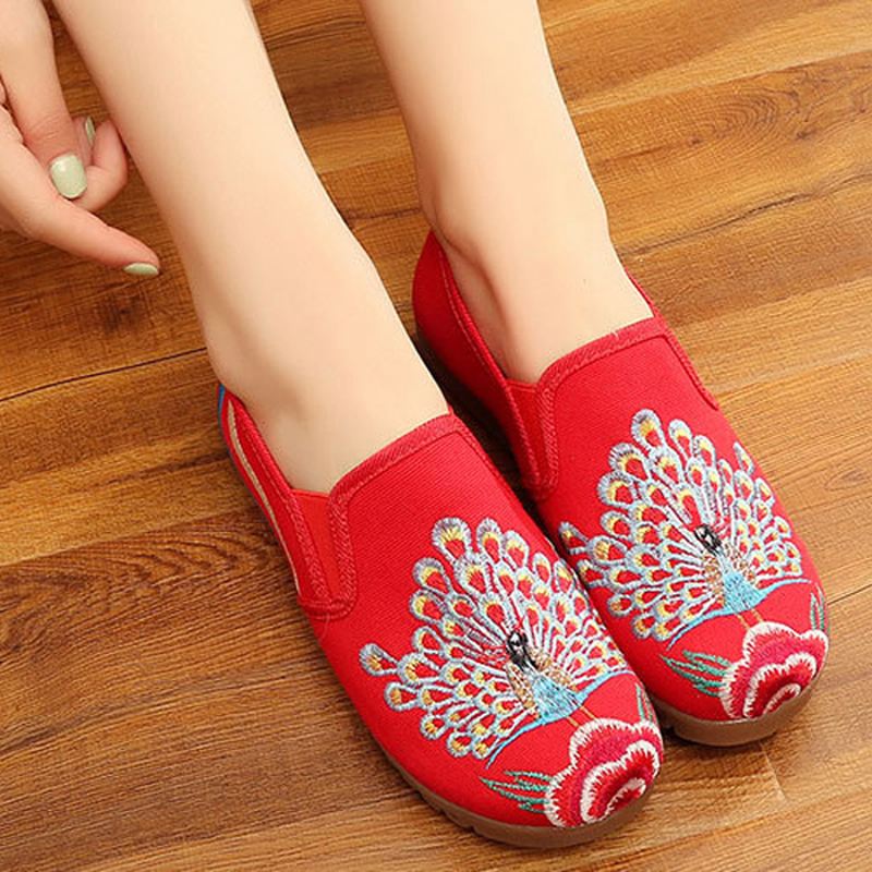 Dame Loafers Blomster Slip On Flat Casual Sko