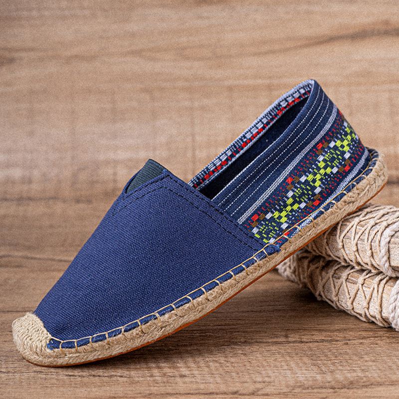 Etnisk Splejsning Farverigt Stribet Linned Åndbar Slip On Casual Espadrille Flade Sko