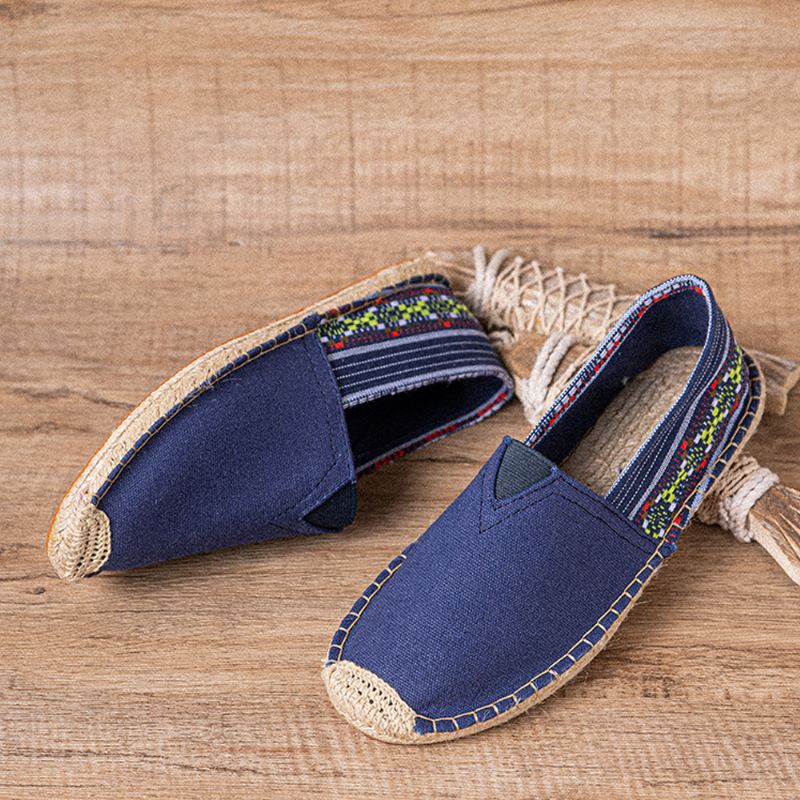 Etnisk Splejsning Farverigt Stribet Linned Åndbar Slip On Casual Espadrille Flade Sko