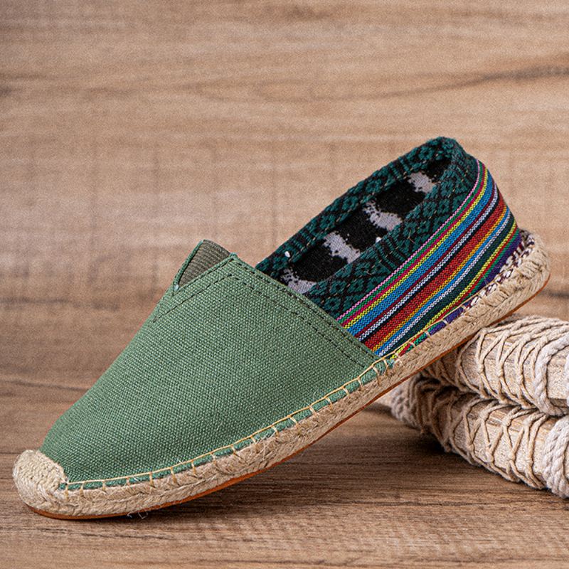 Etnisk Splejsning Farverigt Stribet Linned Åndbar Slip On Casual Espadrille Flade Sko