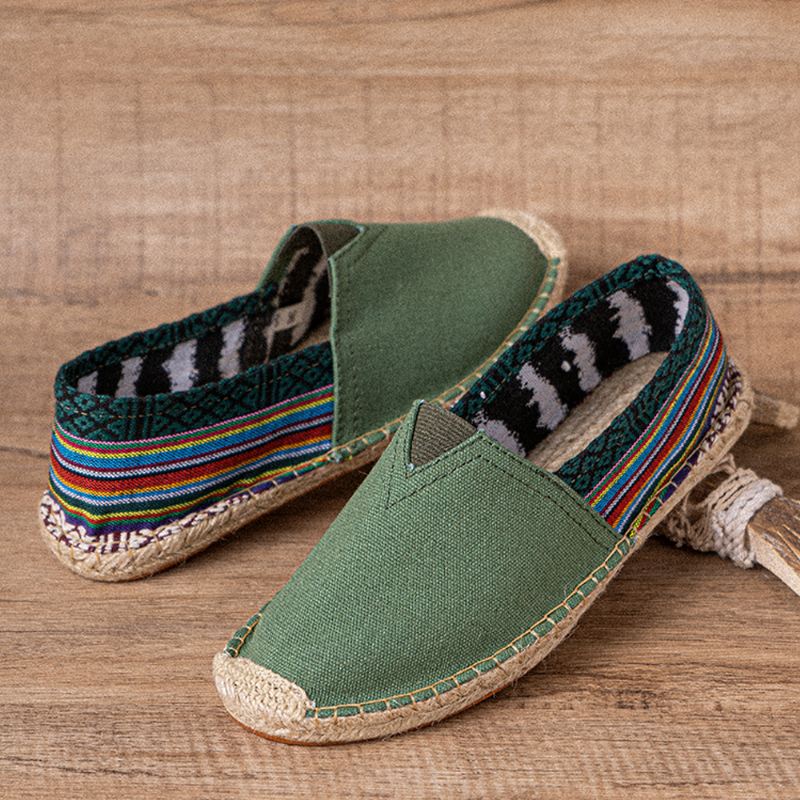 Etnisk Splejsning Farverigt Stribet Linned Åndbar Slip On Casual Espadrille Flade Sko