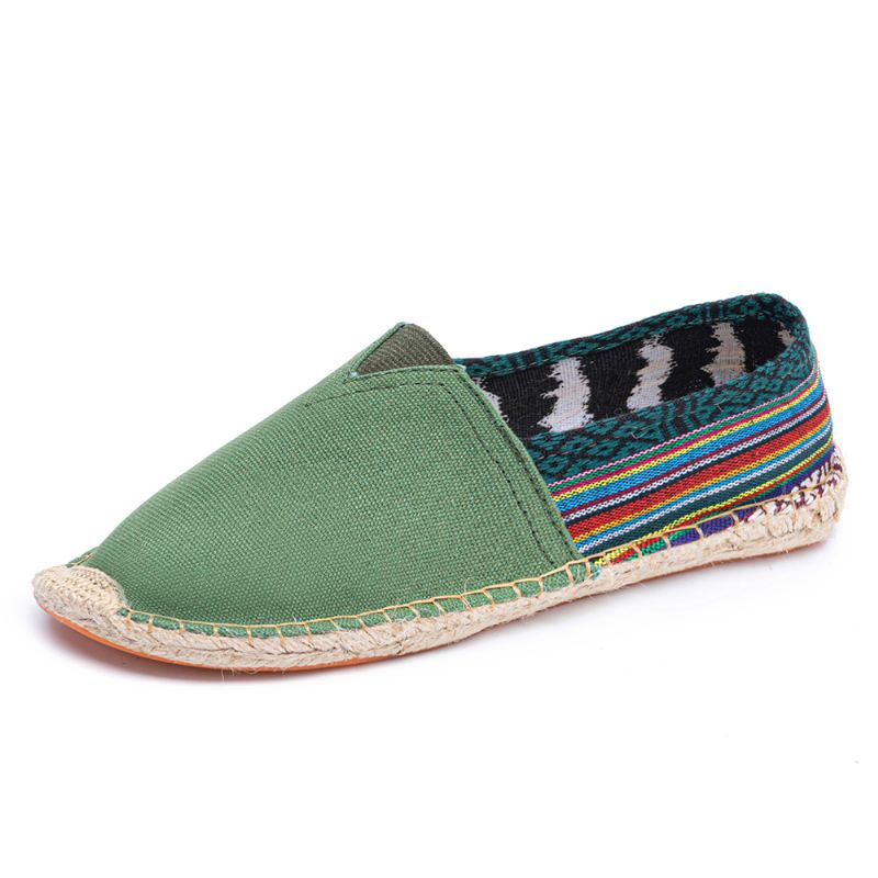 Etnisk Splejsning Farverigt Stribet Linned Åndbar Slip On Casual Espadrille Flade Sko