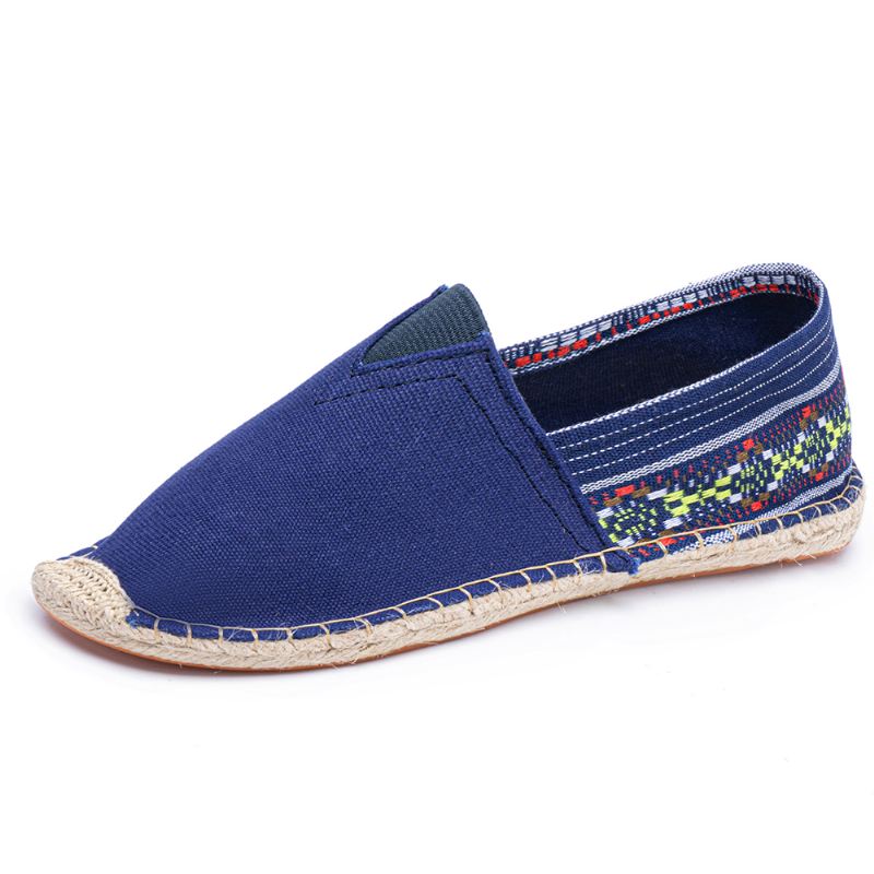 Etnisk Splejsning Farverigt Stribet Linned Åndbar Slip On Casual Espadrille Flade Sko