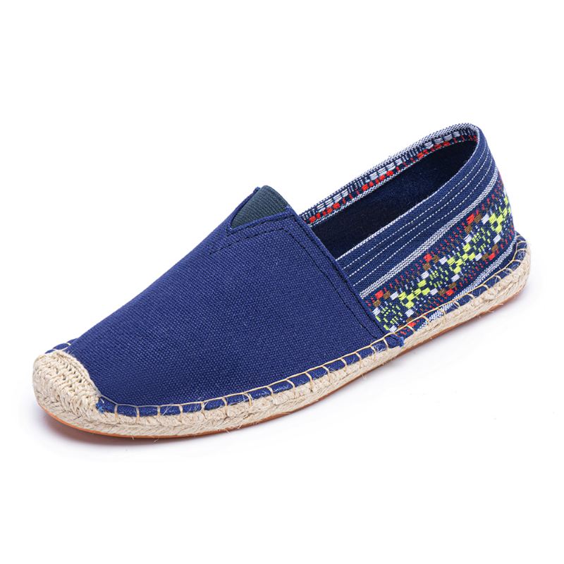 Etnisk Splejsning Farverigt Stribet Linned Åndbar Slip On Casual Espadrille Flade Sko