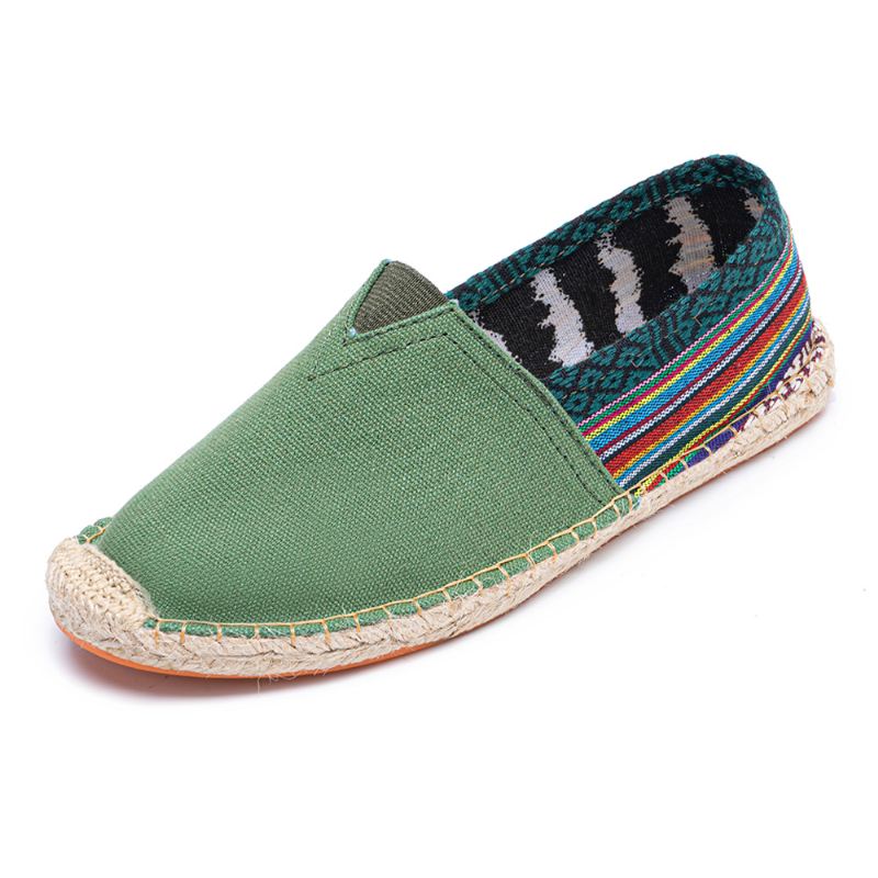 Etnisk Splejsning Farverigt Stribet Linned Åndbar Slip On Casual Espadrille Flade Sko