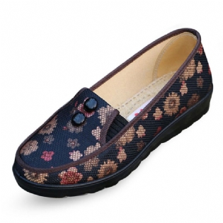 Floral Mesh Åndbar Slip-on Flade Sko Rund Tå Blød Sål Flats