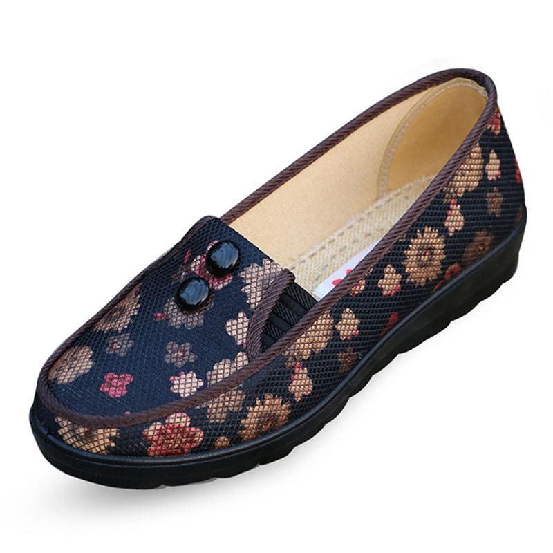 Floral Mesh Åndbar Slip-on Flade Sko Rund Tå Blød Sål Flats