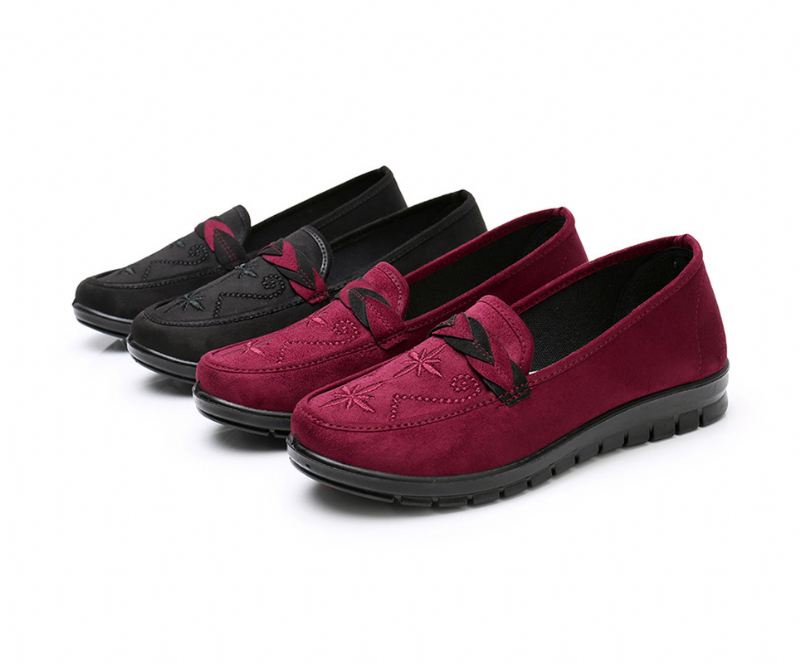 Kvinder Blomster Broderi Shallow Bærbare Slip-on Loafers