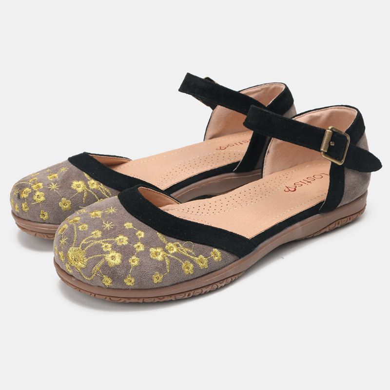 Kvinder Blomsterbroderi Blød Sål Skridsikre Casual Flats