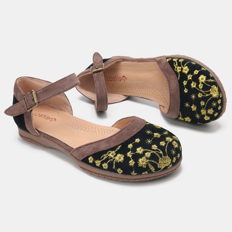 Kvinder Blomsterbroderi Blød Sål Skridsikre Casual Flats