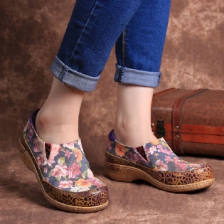 Kvinder Bloom Flowers Splejsning Retro Stitching Slip On Flats