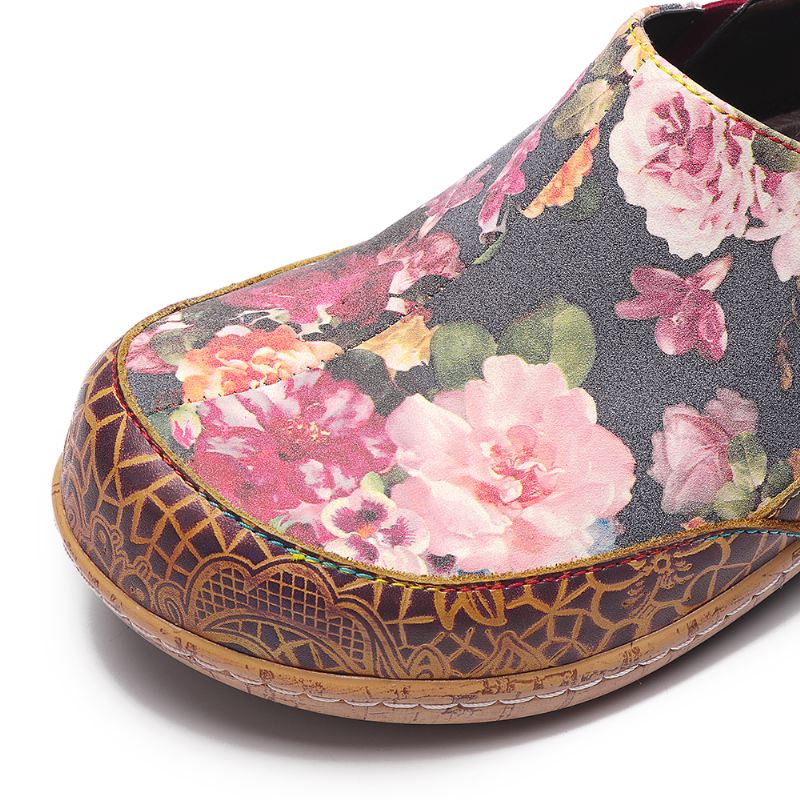 Kvinder Bloom Flowers Splejsning Retro Stitching Slip On Flats