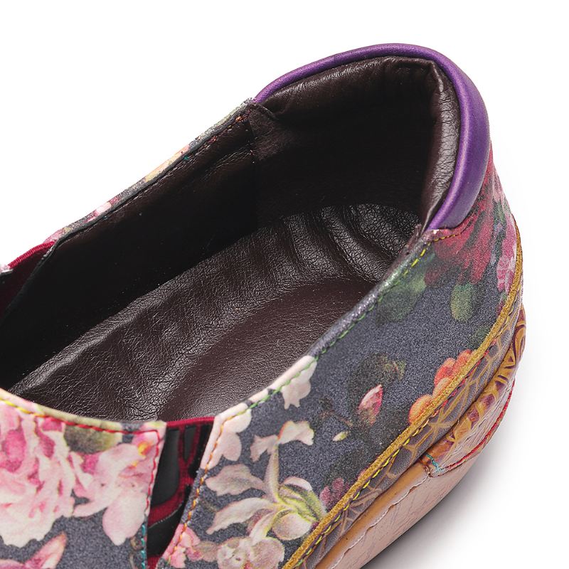 Kvinder Bloom Flowers Splejsning Retro Stitching Slip On Flats