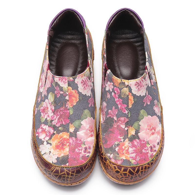 Kvinder Bloom Flowers Splejsning Retro Stitching Slip On Flats