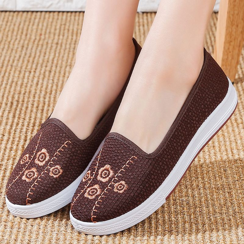 Kvinder Broderi Åndbar Casual Shallow Slip On Flat Loafers