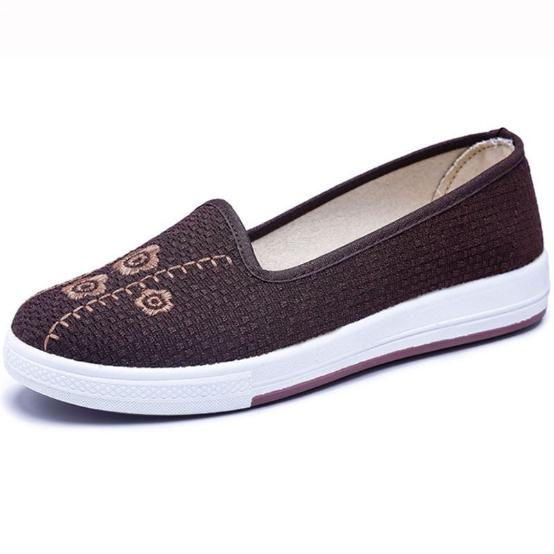 Kvinder Broderi Åndbar Casual Shallow Slip On Flat Loafers