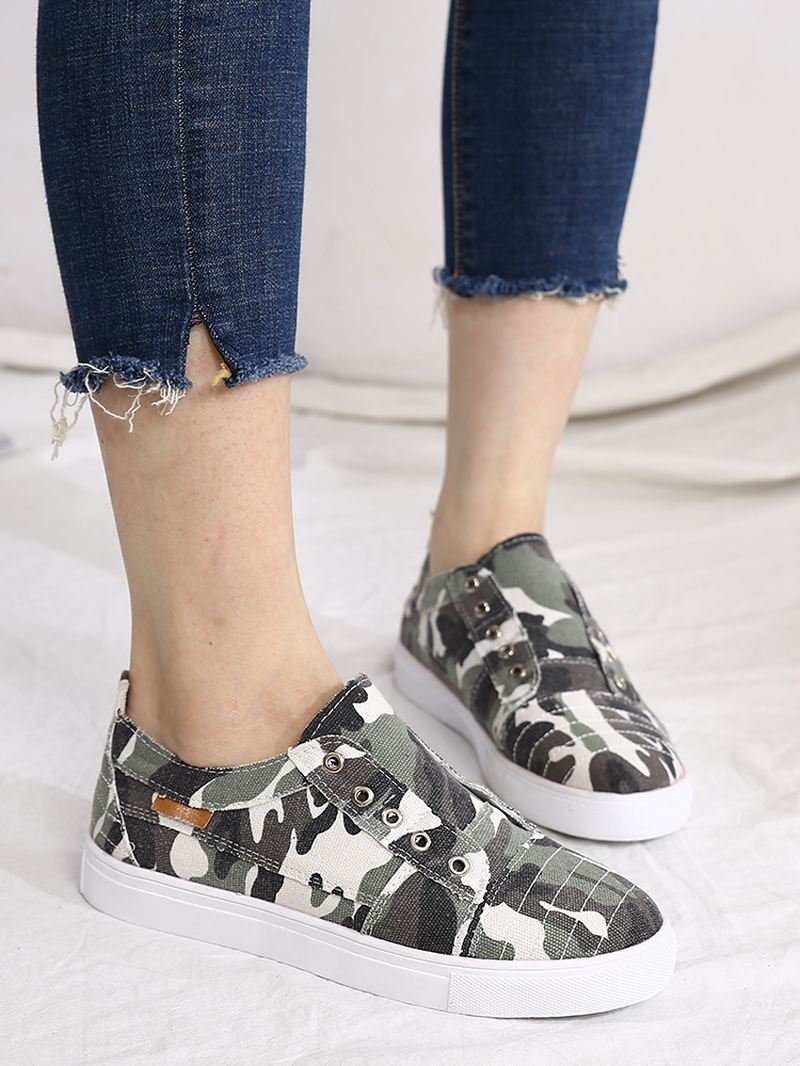 Kvinder Camouflage Canvas Wide Fit Bærbare Casual Flats