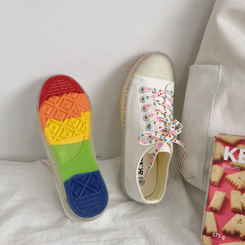 Kvinder Canvas Low Top Rainbow Sole Casual Student Flats