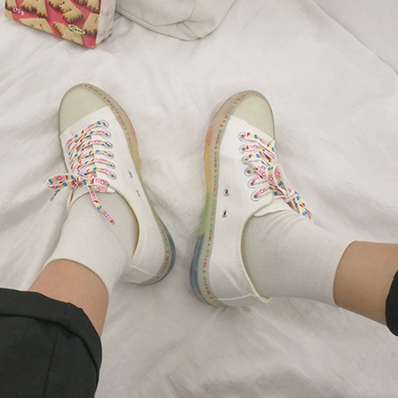 Kvinder Canvas Low Top Rainbow Sole Casual Student Flats