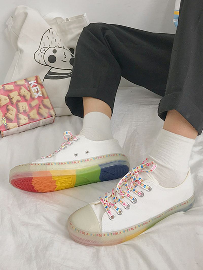 Kvinder Canvas Low Top Rainbow Sole Casual Student Flats