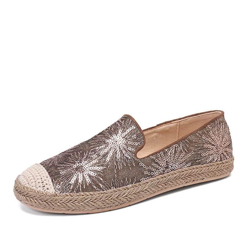 Kvinder Casual Pailletter Blomster Mønster Espadrille Flats Loafers