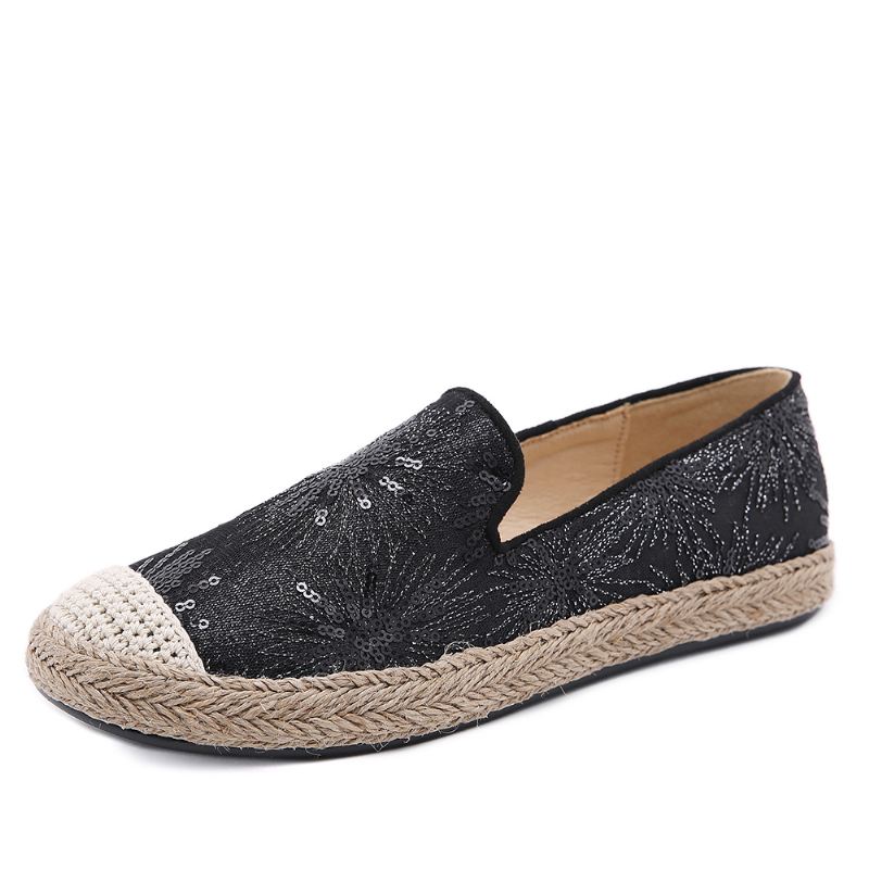 Kvinder Casual Pailletter Blomster Mønster Espadrille Flats Loafers