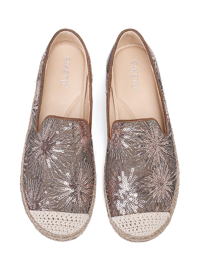 Kvinder Casual Pailletter Blomster Mønster Espadrille Flats Loafers