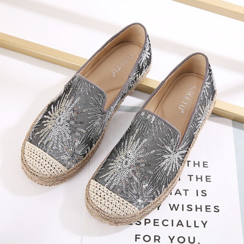 Kvinder Casual Pailletter Blomster Mønster Espadrille Flats Loafers