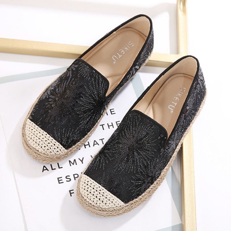 Kvinder Casual Pailletter Blomster Mønster Espadrille Flats Loafers