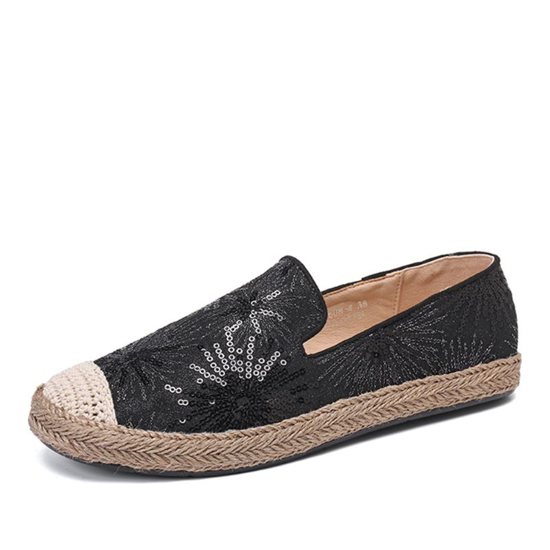 Kvinder Casual Pailletter Blomster Mønster Espadrille Flats Loafers