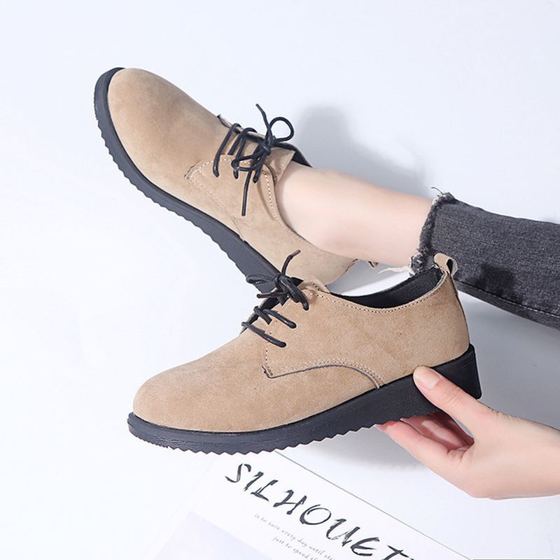 Kvinder Casual Pure Color Lace Up Flats