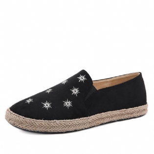 Kvinder Casual Ruskind Rund Toe Star Broderede Espadrilles Fisherman's Flats Loafers