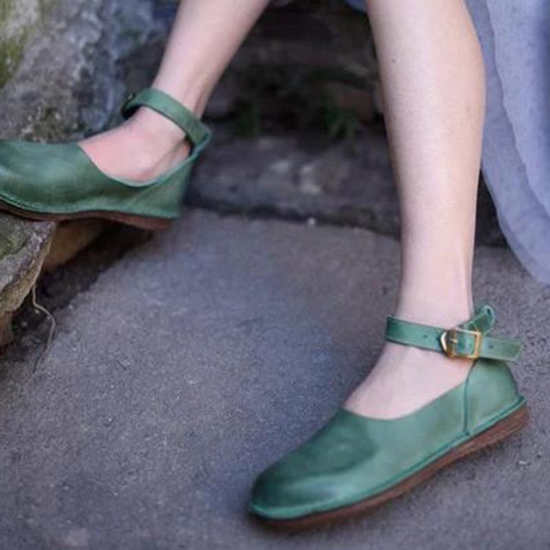 Kvinder Ensfarvet Casual Ankel Spænde Strap Flade Loafers