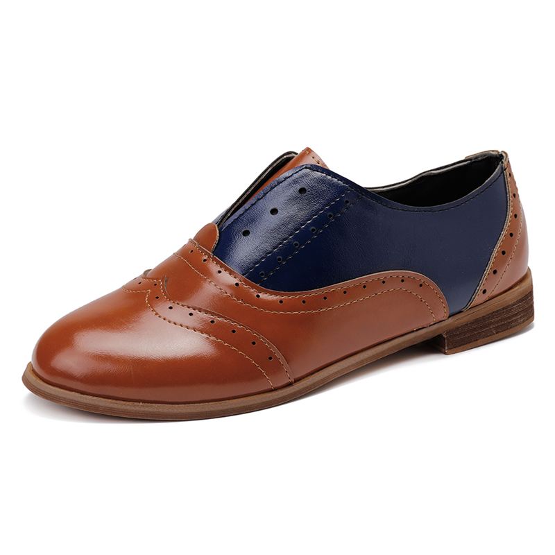 Kvinder Farvesplejsning Firkantet Hæl Rund Tå Brogue Oxfords Casual Flats Loafers