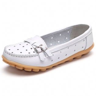 Kvinder Flat Hollow Out Casual Blødt Læder Slip-on Runde Tå Loafers