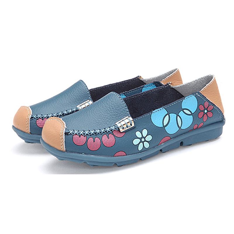 Kvinder Flats Sko Komfortabel Åndbar Slip On Blomster Floral Flat Loafers Sko