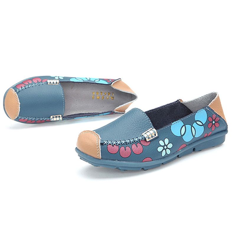 Kvinder Flats Sko Komfortabel Åndbar Slip On Blomster Floral Flat Loafers Sko