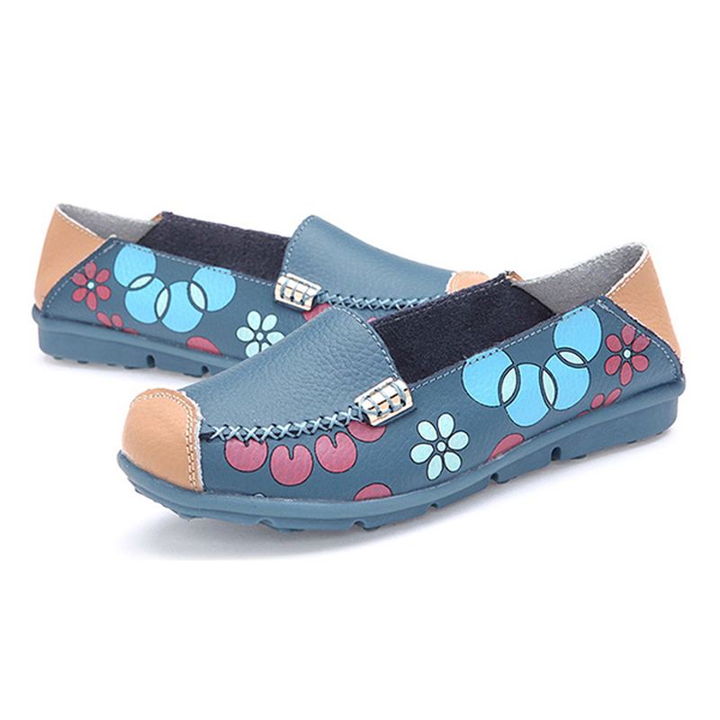 Kvinder Flats Sko Komfortabel Åndbar Slip On Blomster Floral Flat Loafers Sko