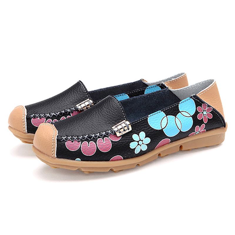 Kvinder Flats Sko Komfortabel Åndbar Slip On Blomster Floral Flat Loafers Sko