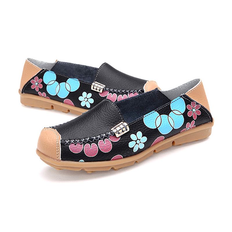 Kvinder Flats Sko Komfortabel Åndbar Slip On Blomster Floral Flat Loafers Sko