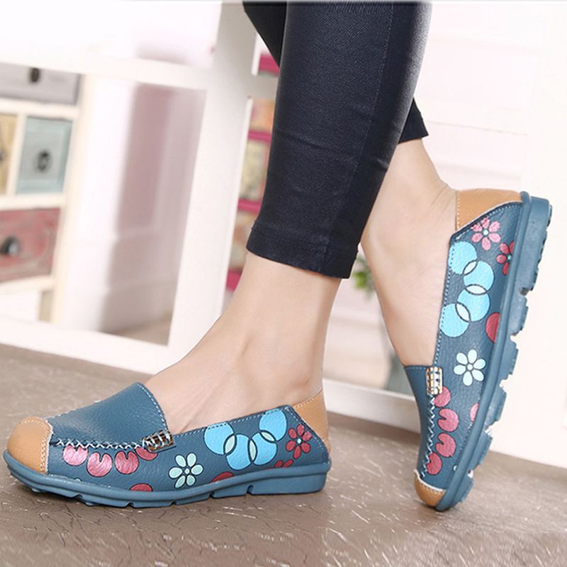 Kvinder Flats Sko Komfortabel Åndbar Slip On Blomster Floral Flat Loafers Sko