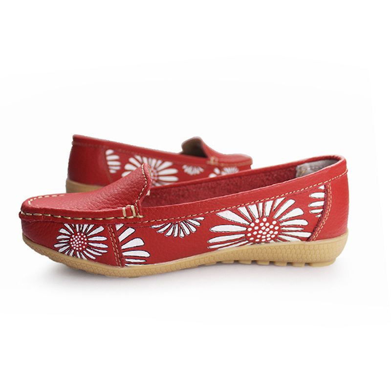 Kvinder Flats Sko Komfortable Slip-on Blød Casual Blomster Blomster Læder Loafers Flats Sko