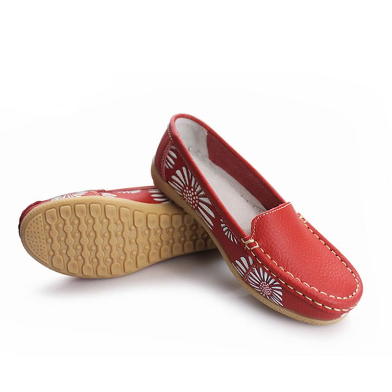 Kvinder Flats Sko Komfortable Slip-on Blød Casual Blomster Blomster Læder Loafers Flats Sko