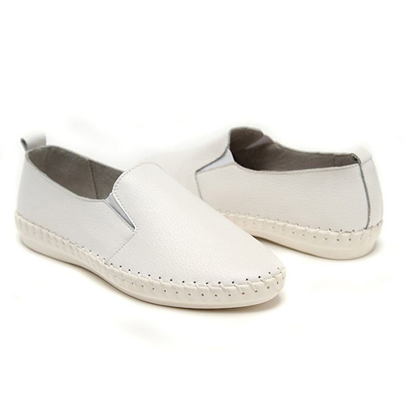 Kvinder Forår Casual Flat Shoes Slip On Loafers Blød Bund Læder Flade Sko