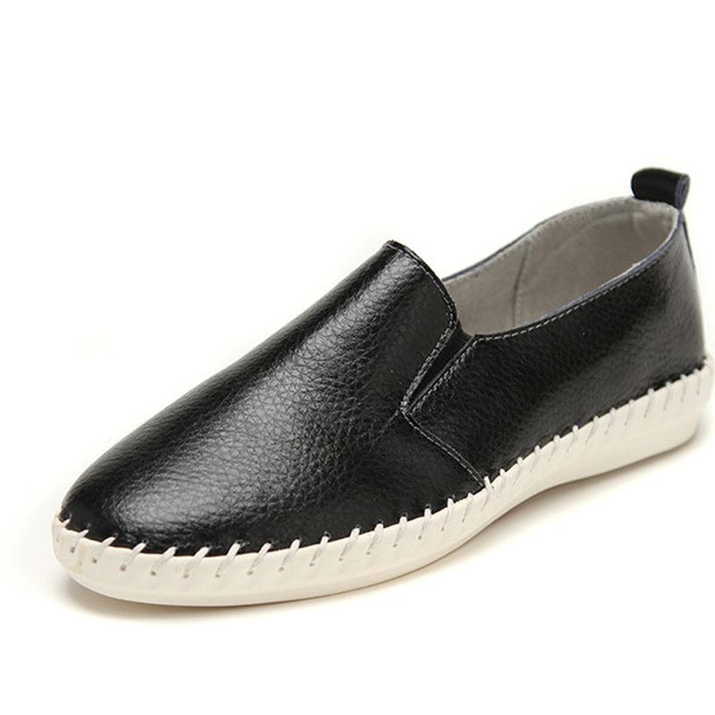 Kvinder Forår Casual Flat Shoes Slip On Loafers Blød Bund Læder Flade Sko