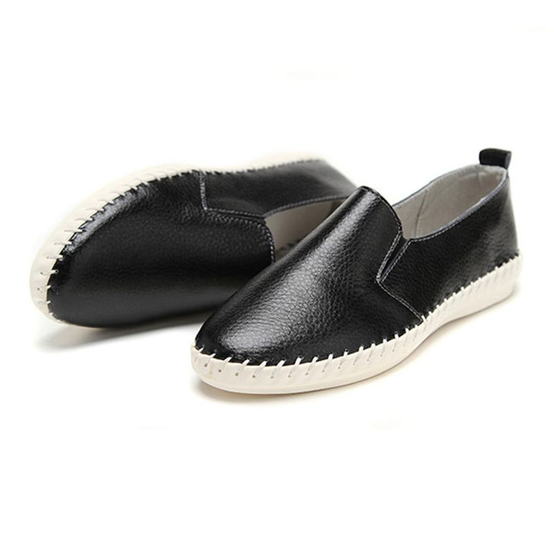 Kvinder Forår Casual Flat Shoes Slip On Loafers Blød Bund Læder Flade Sko